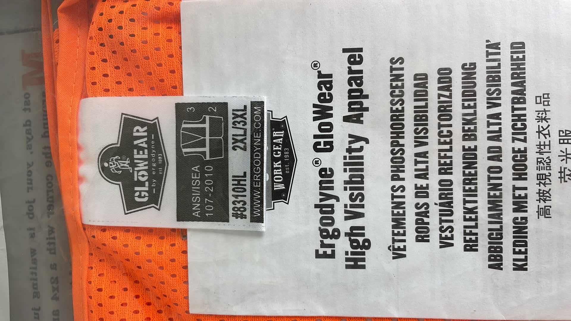 Photo 1 of ERGODYNE GLOWEAR 8310HL TYPE R CLASS 3 ECONOMY VEST SIZE 2XL/3XL