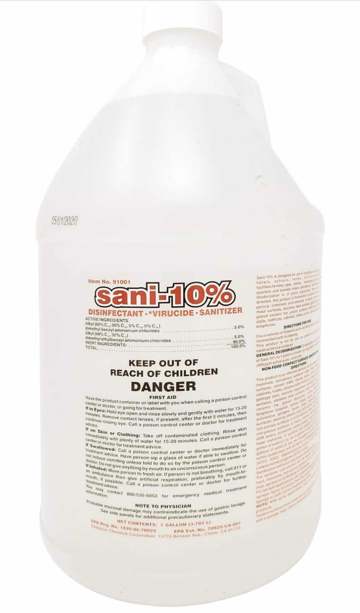 Photo 1 of CASE OF 4 SANI-10% DISINFECTANT VIRUCIDE SANITIZER - CONCENTRATED - 1 GALLON MAKES UP TO 180 GALLONS