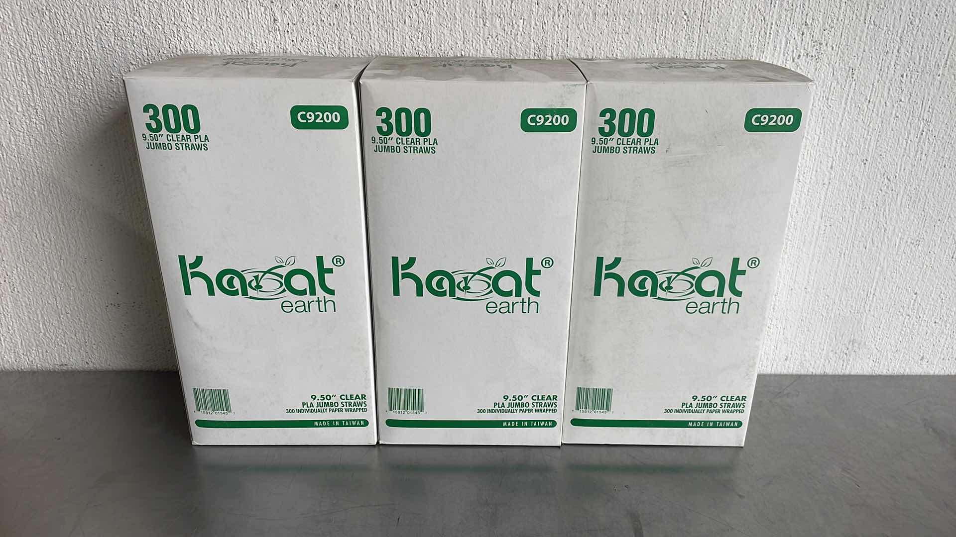 Photo 1 of KARAT EARTH 9.5" JUMBO PLA STRAW (5MM) PAPER WRAPPED, CLEAR 3 BOXES OF 300