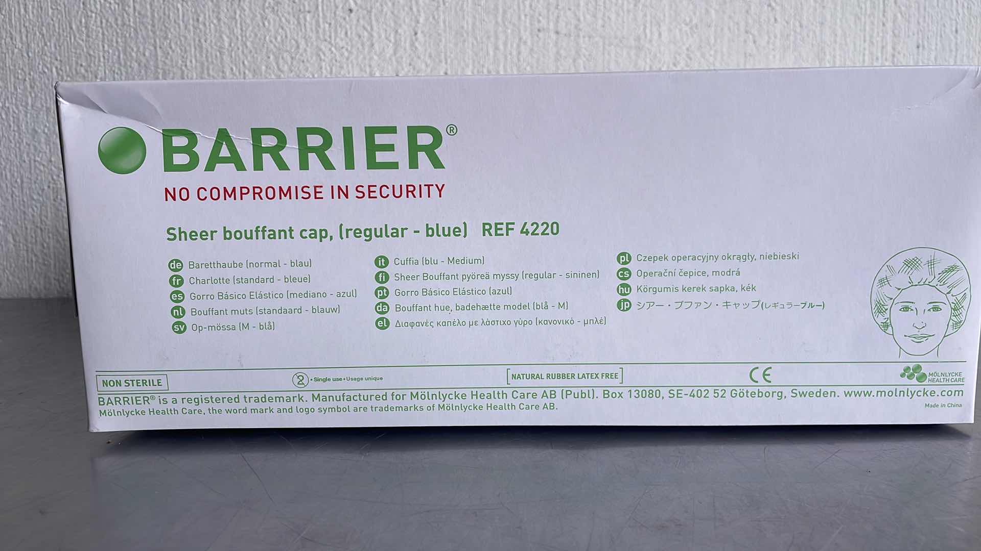 Photo 2 of MOLNLYCKE HEALTH CARE BARRIER SHEER BOUFFANT CAP REGULAR BLUE REF 4220 100PCS