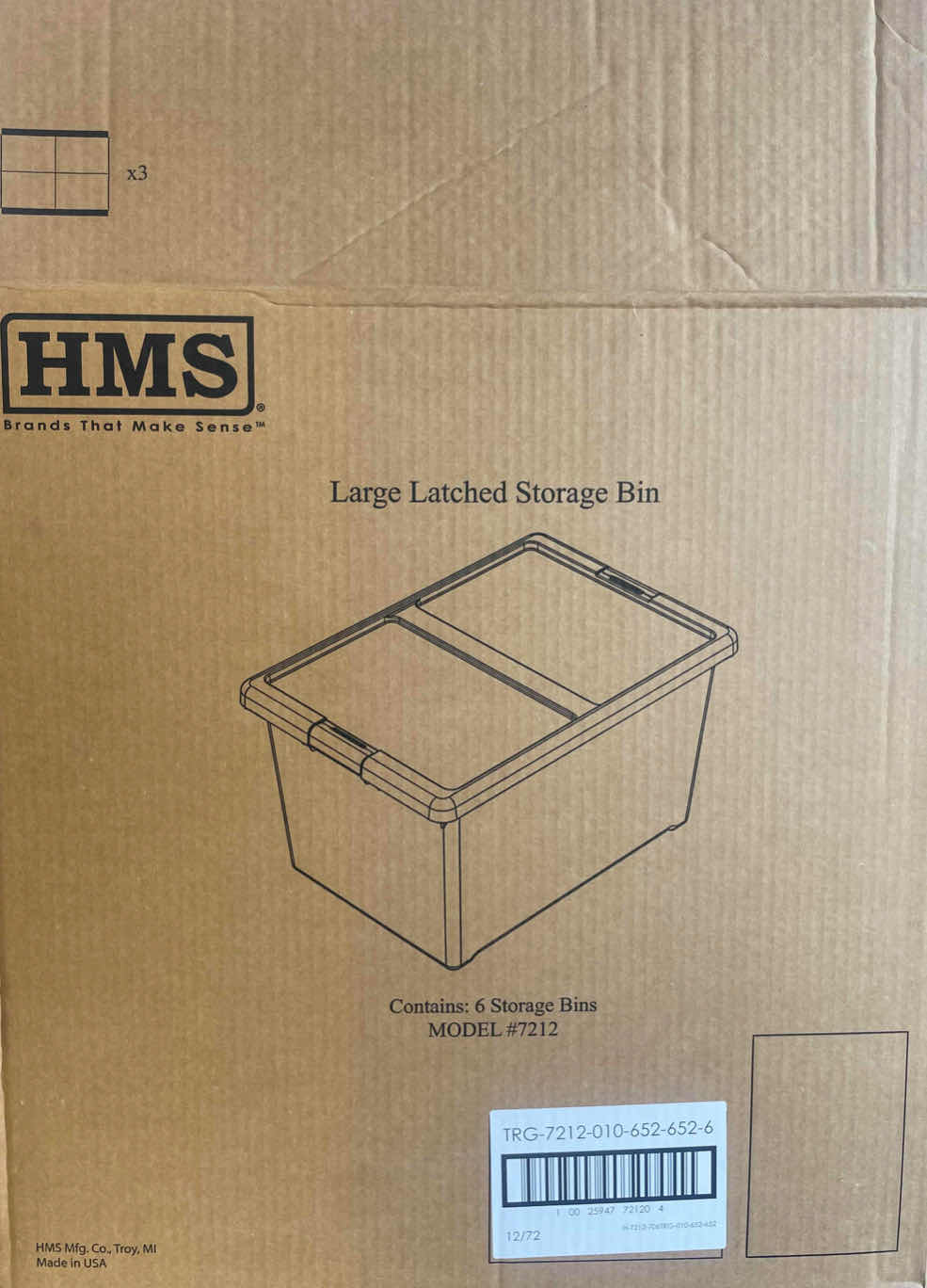 Photo 2 of CASE OF 6 NEW BRIGHTROOM STACKABLE LATCHING BIN 69Q 24” X 16” X 13¾” 