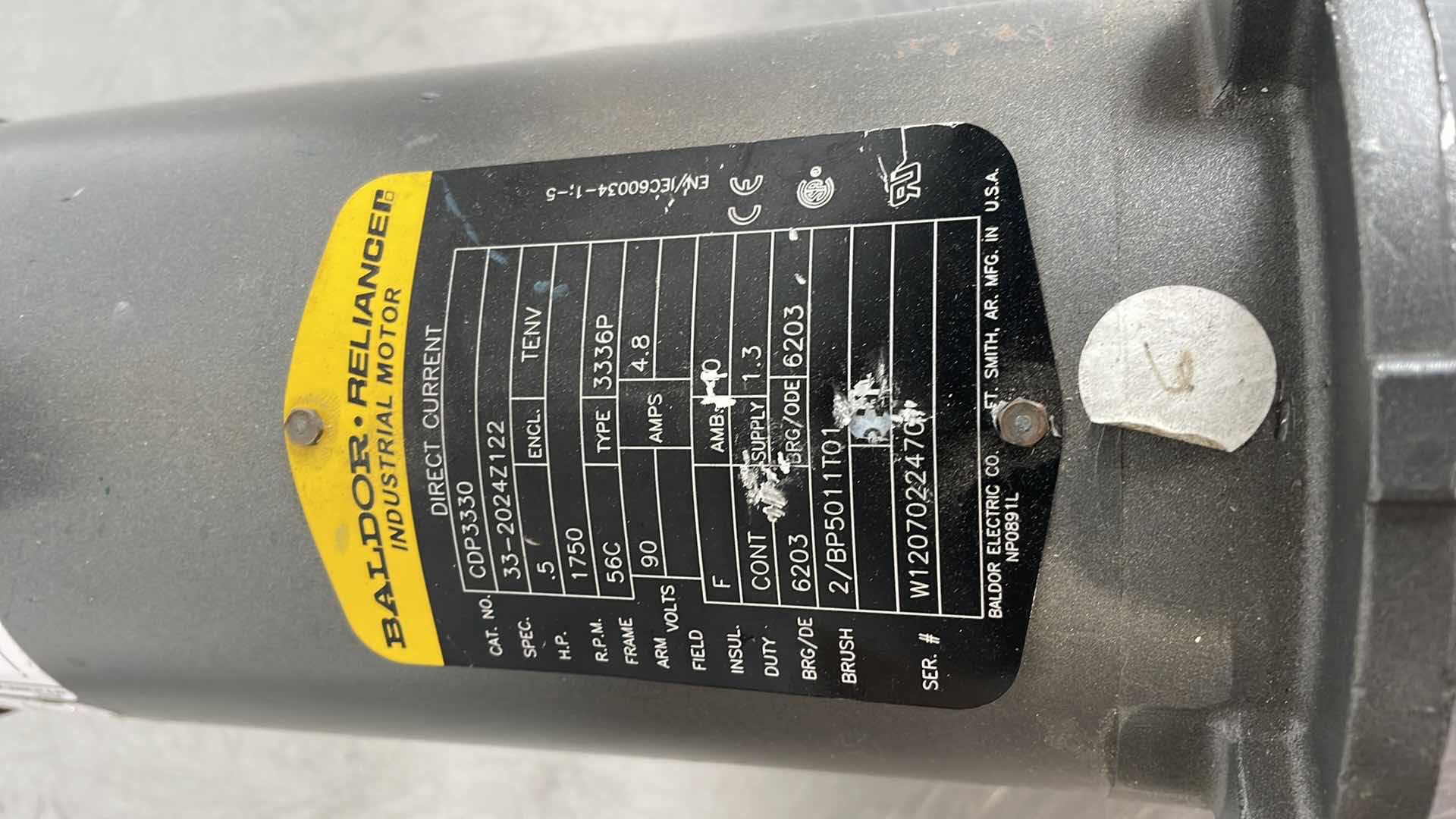 Photo 1 of BALDOR RELIANCE INDUSTRIAL MOTOR CDP3330 1/2HP 1750RPM