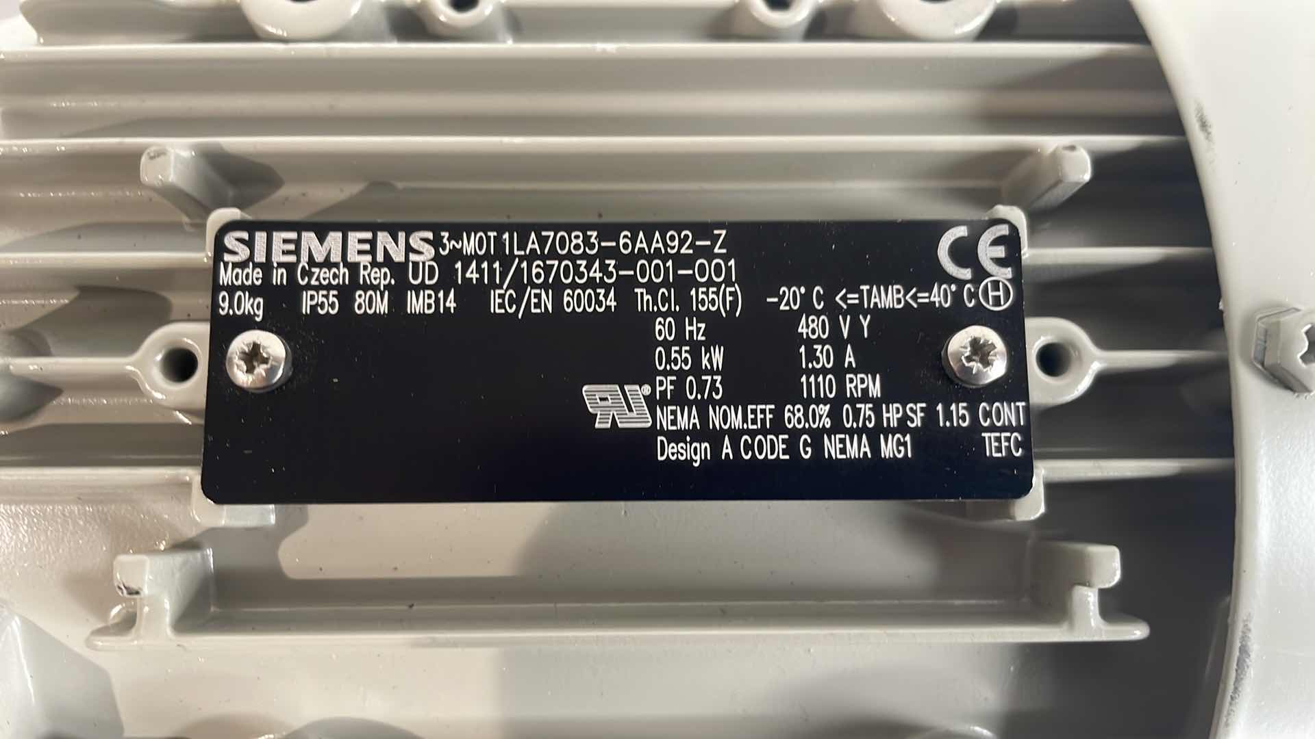 Photo 1 of SIEMENS 1LA7083-6AA92 3 PHASE MOTOR – 0.55KW 9.8KG STANDARD VOLTAGE 480V