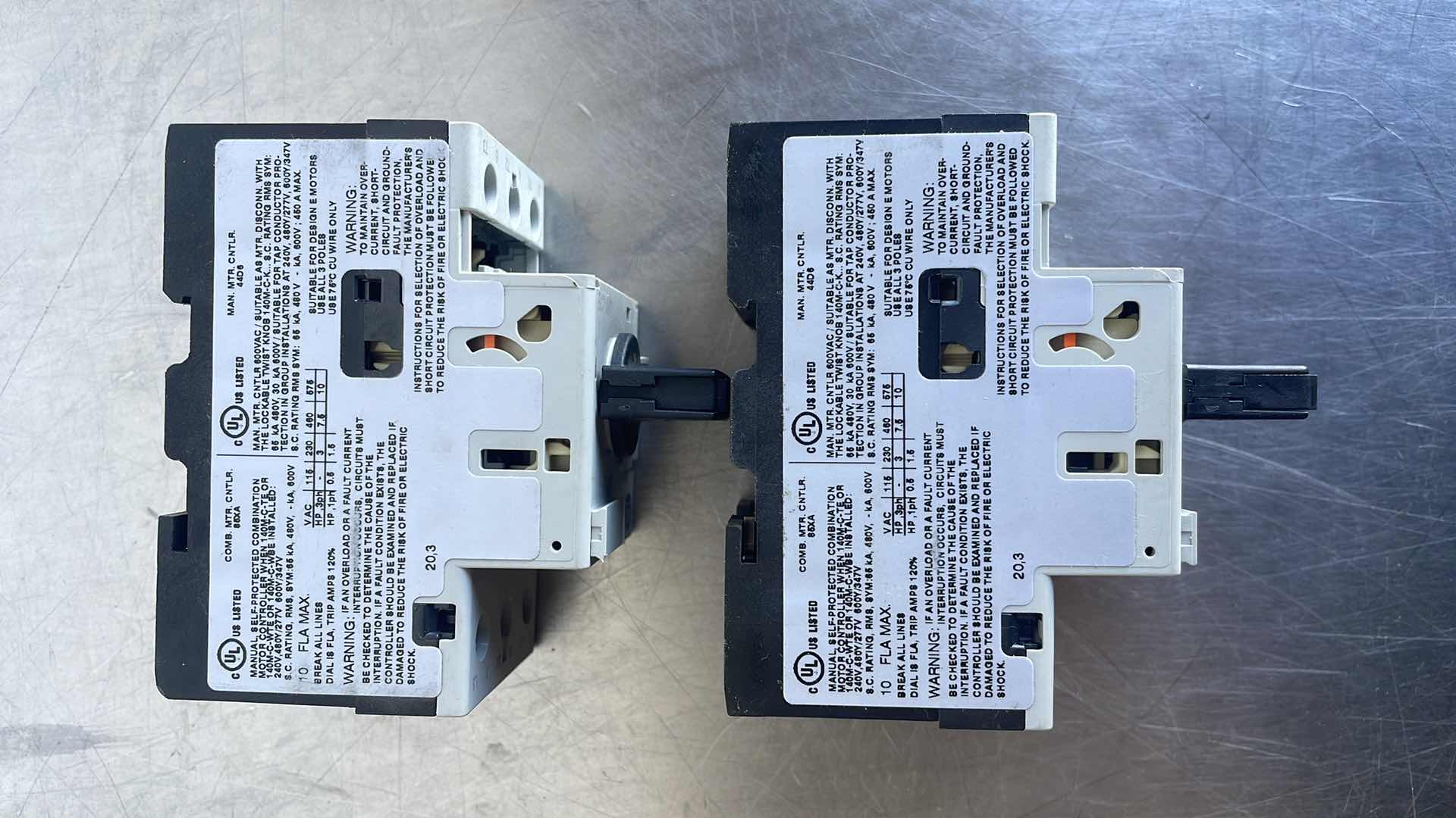 Photo 1 of ALLEN-BRADLEY MP CIRCUIT BREAKER (MPCB), STD MAGNETIC TRIP, 6.3-10A
PART #: 140M-C2E-C10 (2)