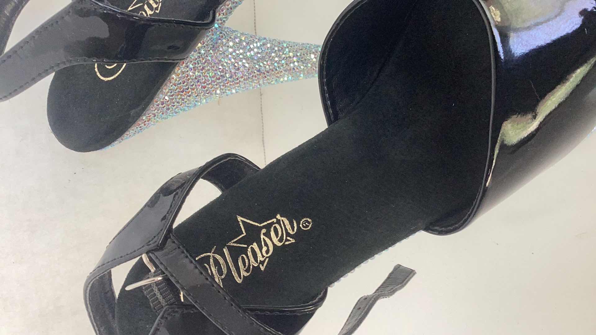 Photo 1 of PLEASER WOMENS BEJEWELED ANKLE STRAP 7” SIZE 8.5 HEEL $200