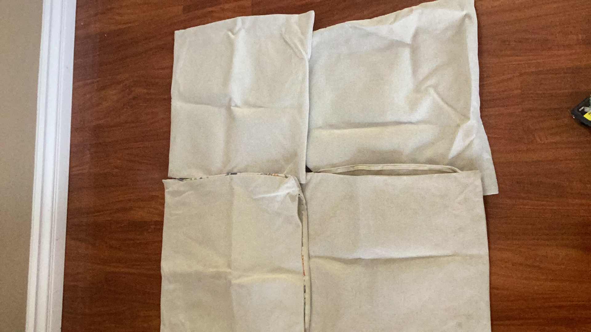 Photo 1 of FOUR TROPICAL INSPIRED BURLAP PILLOW COVERS 17” X 18”