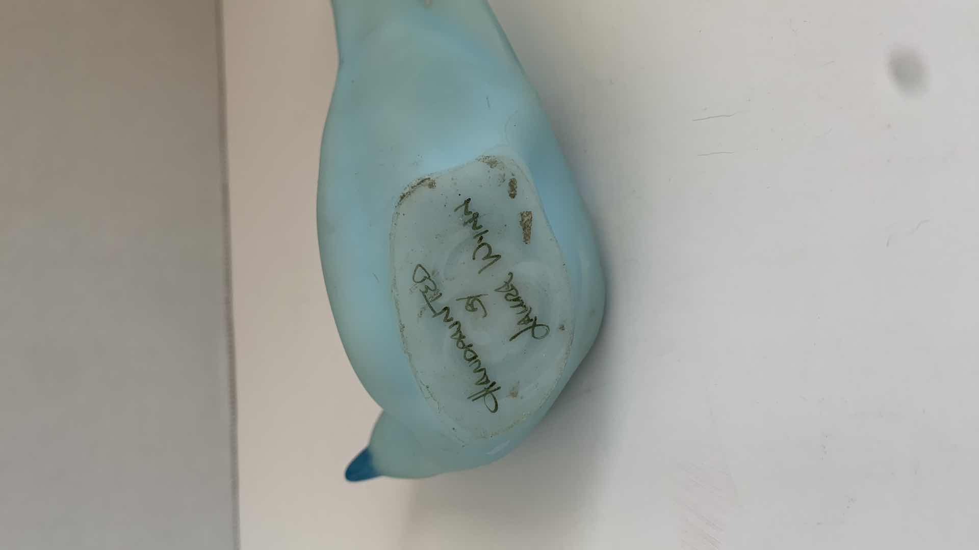 Photo 1 of SET OF 2 FENTON HANDPAINTED STAIN BLUE GLASS BIRDS