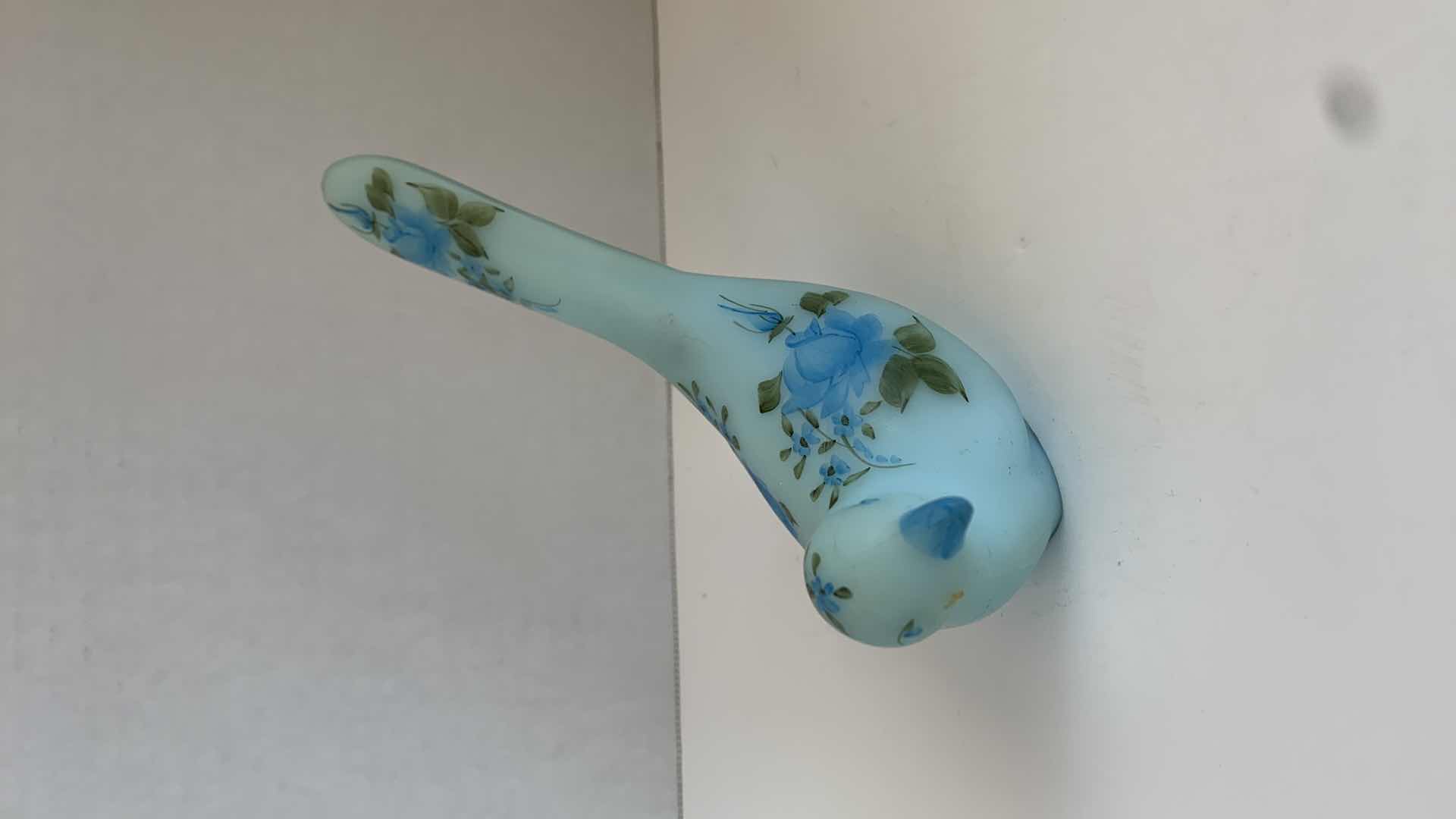 Photo 1 of SET OF 2 FENTON HANDPAINTED STAIN BLUE GLASS BIRDS