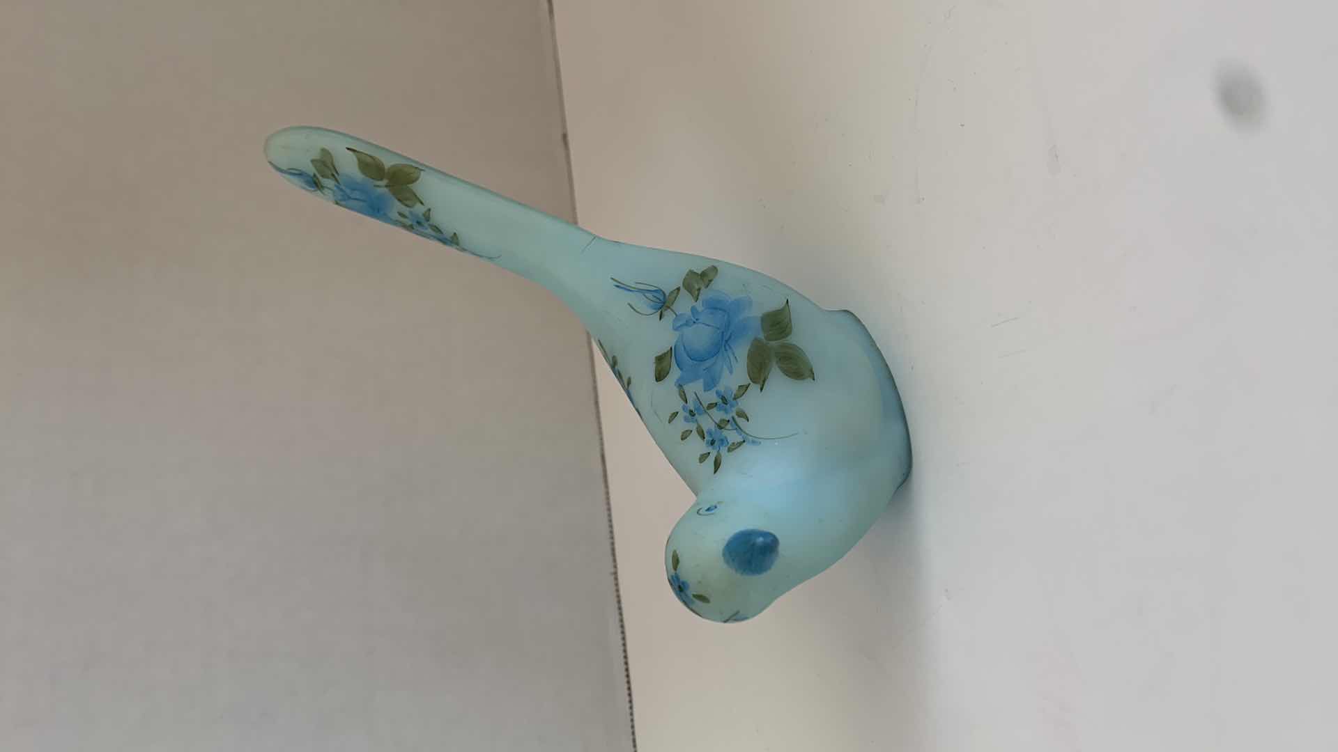 Photo 1 of SET OF 2 FENTON HANDPAINTED STAIN BLUE GLASS BIRDS