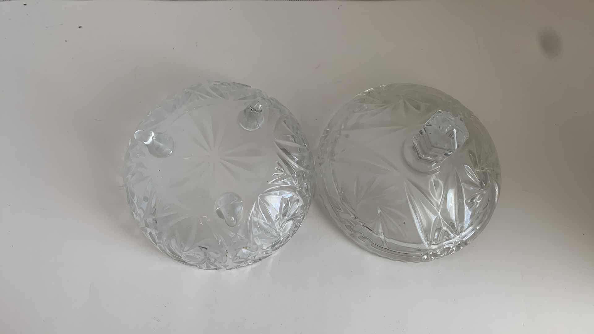 Photo 1 of CUT CRYSTAL DISH WITH TOP 8" TALL