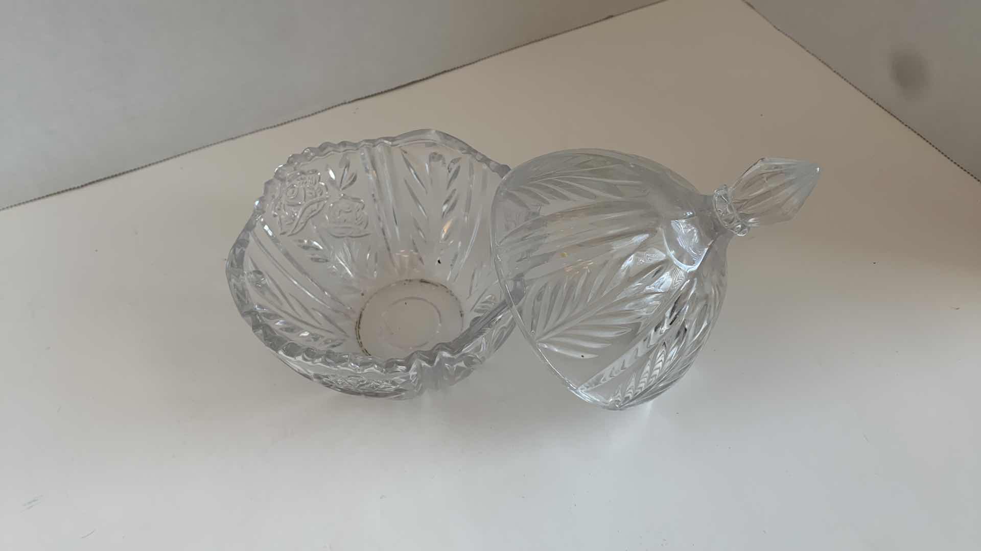 Photo 1 of CUT CRYSTAL DISH WITH TOP 7" TALL