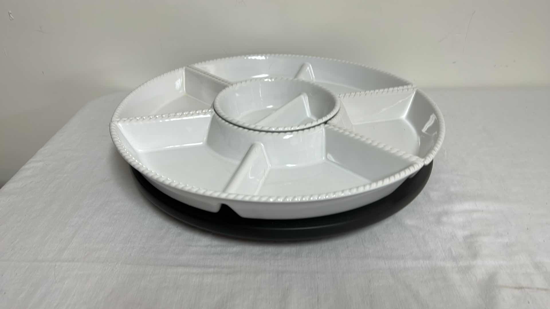 Photo 1 of LAZY SUSAN WITH WHITE PORCELAIN FITTED DISHES