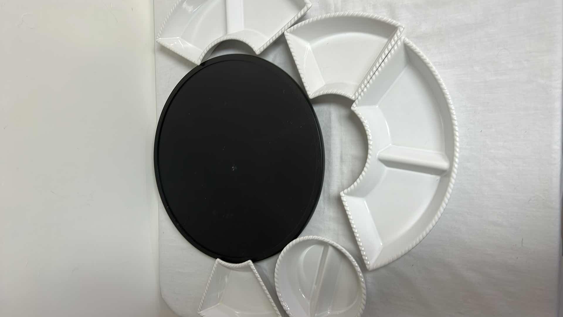 Photo 1 of LAZY SUSAN WITH WHITE PORCELAIN FITTED DISHES