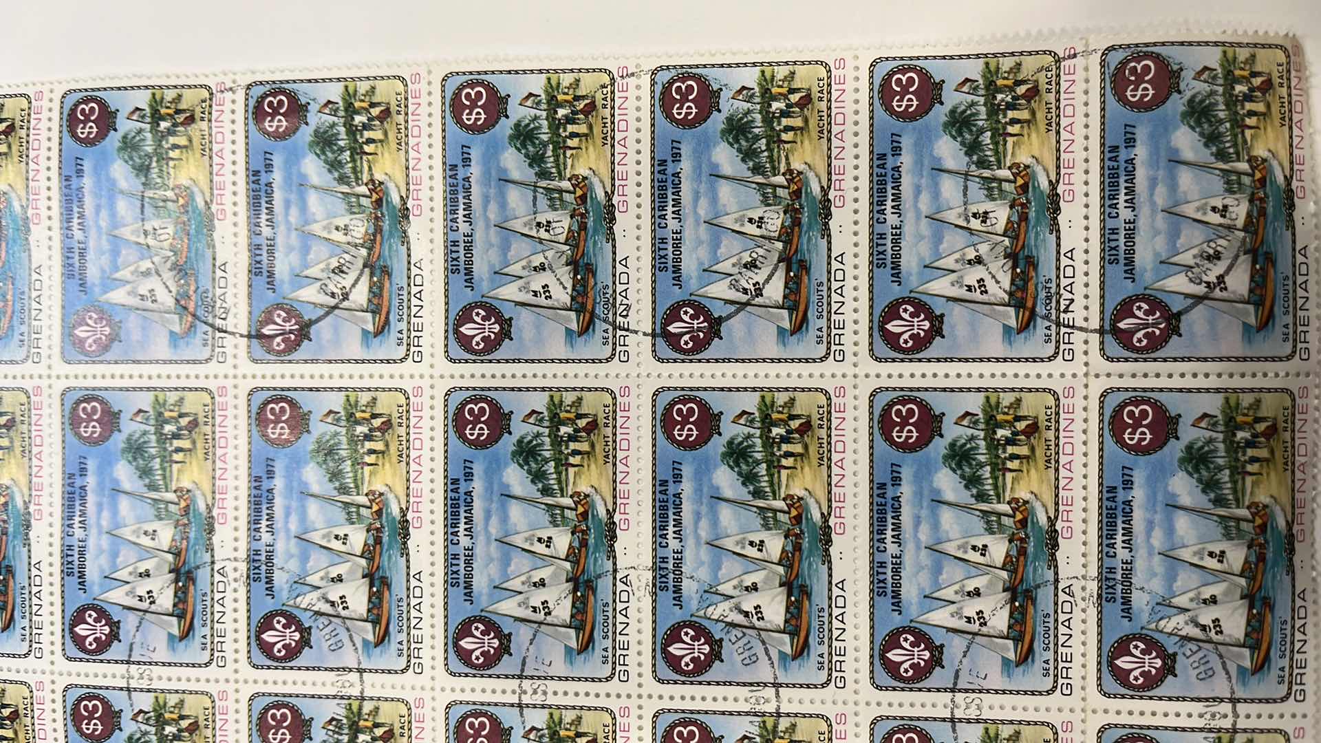 Photo 1 of GRENADA GRENADINES SS YACHT RACE 6TH CARIBBEAN JAMBOREE, JAMAICA 1977 50 STAMPS
