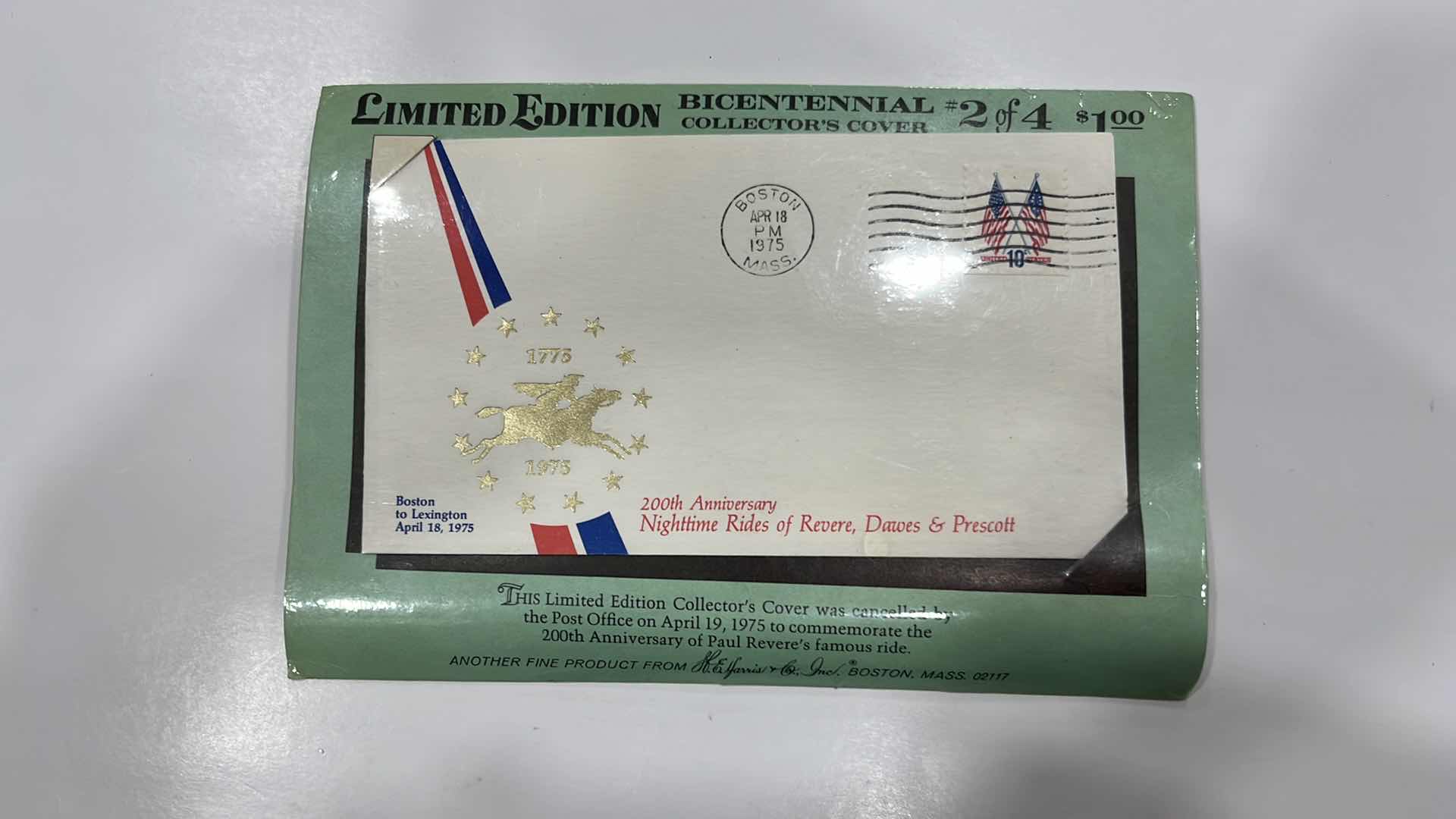 Photo 1 of H. E. HARRIS 1075 LIMITED EDITION BICENTENNIAL COLLECTOR’S COVER 200TH ANNIVERSARY NIGHTTIME RIDES OF REVERE, DAWES & PRESCOTT