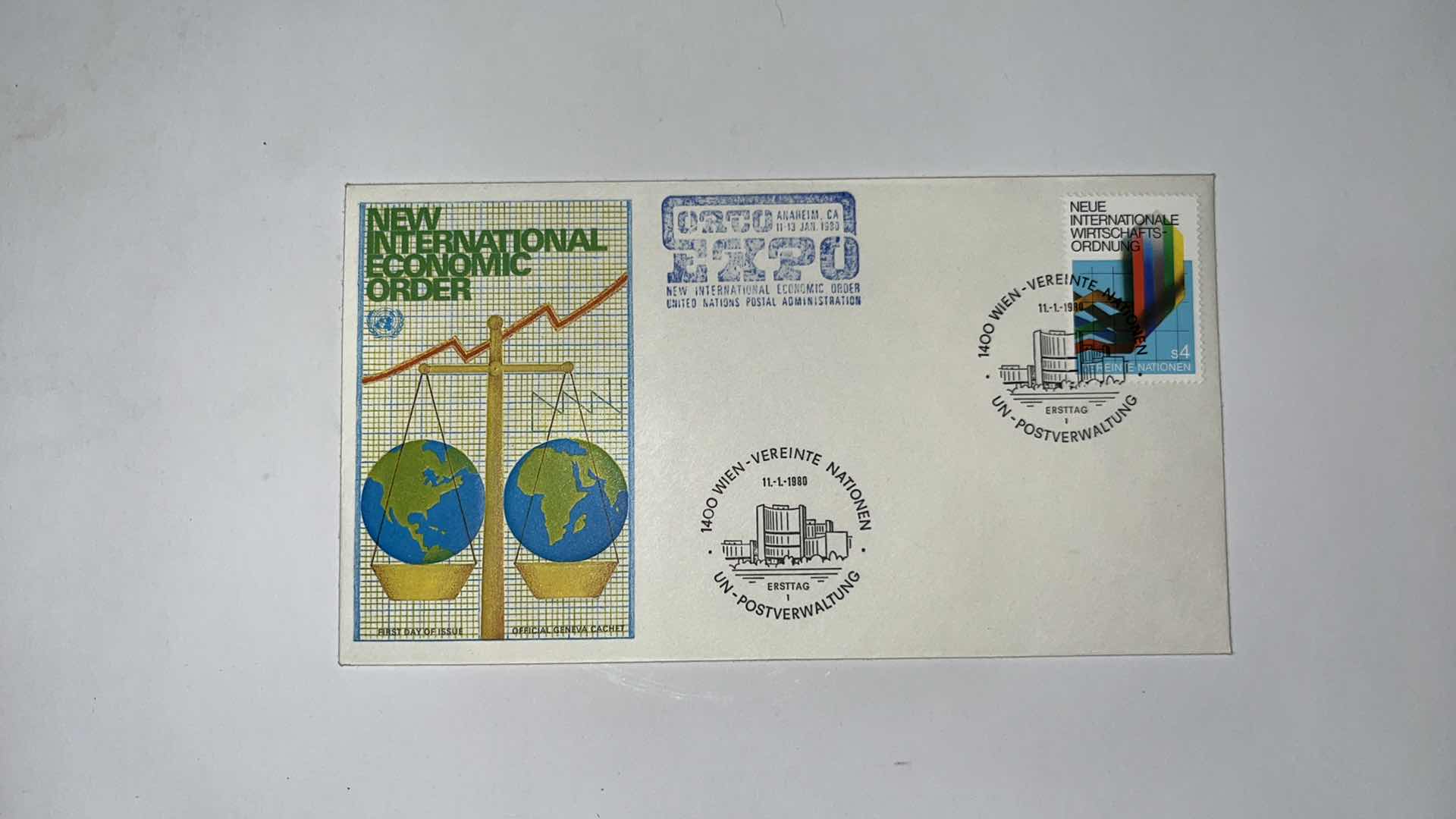 Photo 2 of 3 UN 1980 NEW INTERNATIONAL ECONOMIC ORDER FIRST DAY ISSUE