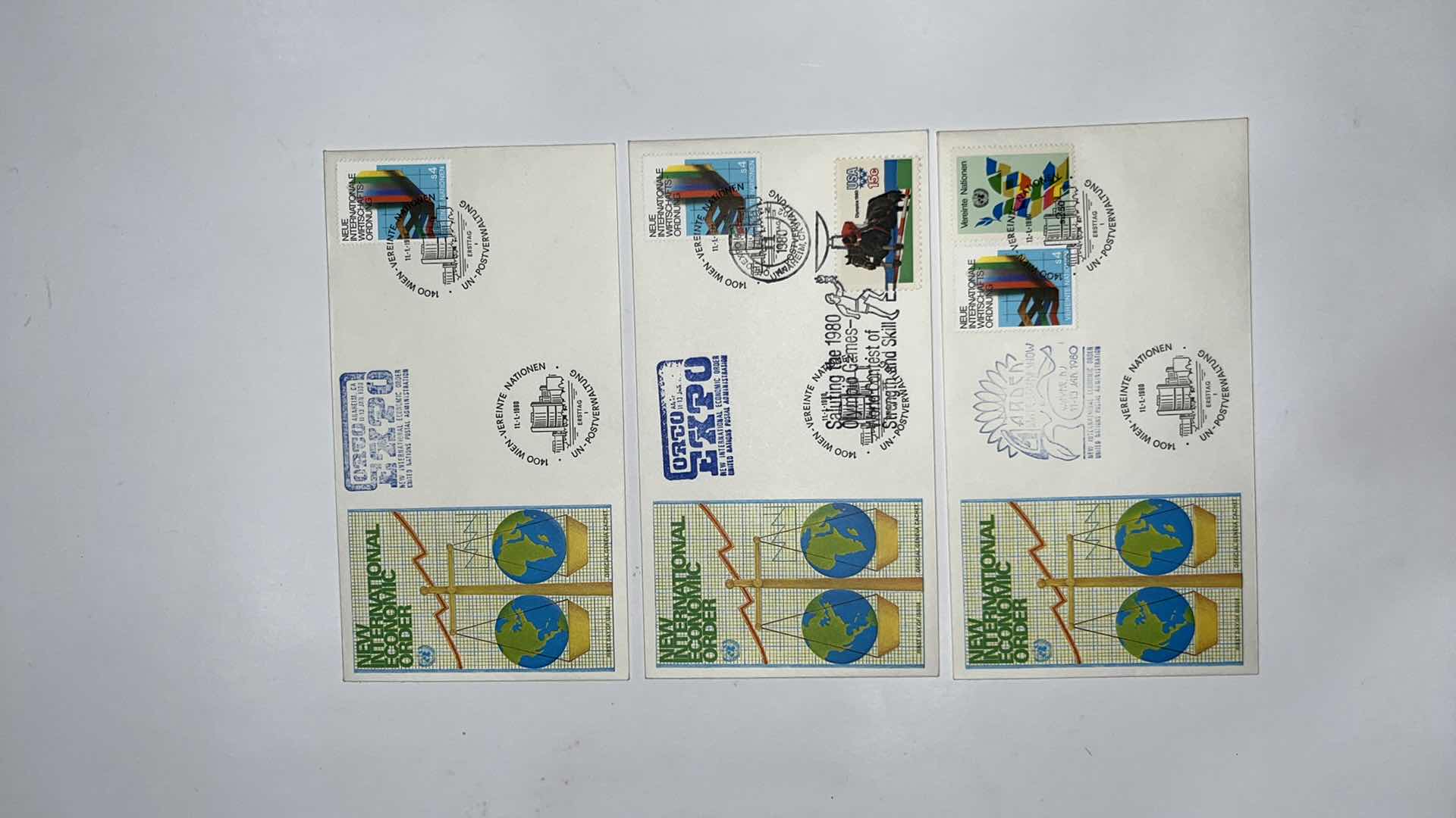 Photo 1 of 3 UN 1980 NEW INTERNATIONAL ECONOMIC ORDER FIRST DAY ISSUE