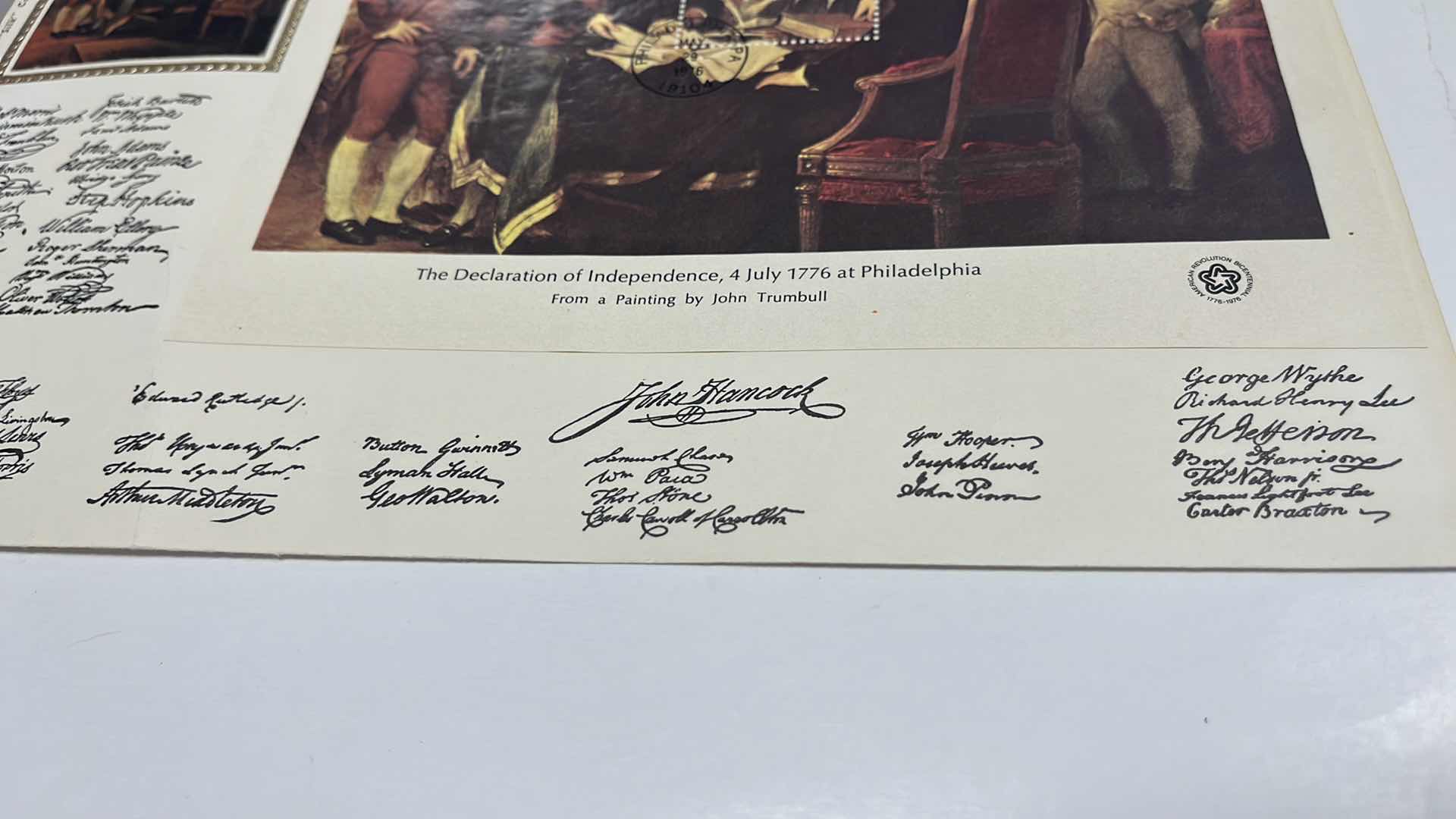 Photo 1 of AMERICAN BICENTENNIAL DECLARATION OF INDEPENDENCE FIRST DATE OF ISSUE 1976 SOUVENIR SHEET