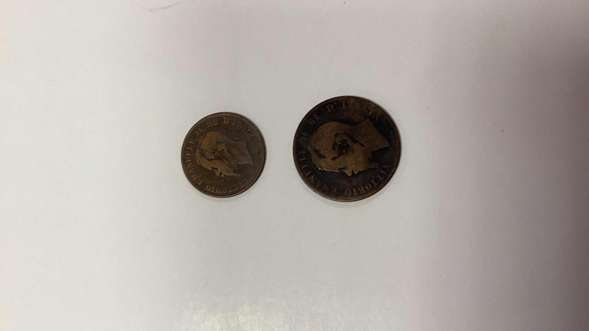 Photo 1 of 1861 ITALY 5 CENTESIMI AND 1867 ITALY 10 CENTESIMI