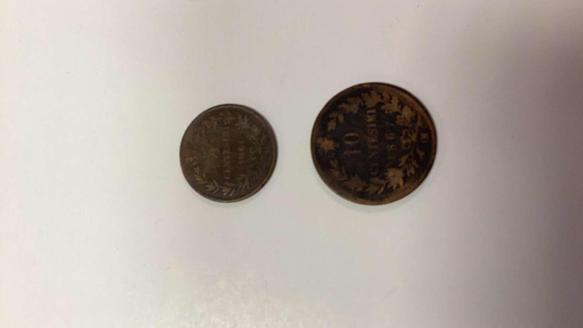 Photo 2 of 1861 ITALY 5 CENTESIMI AND 1867 ITALY 10 CENTESIMI