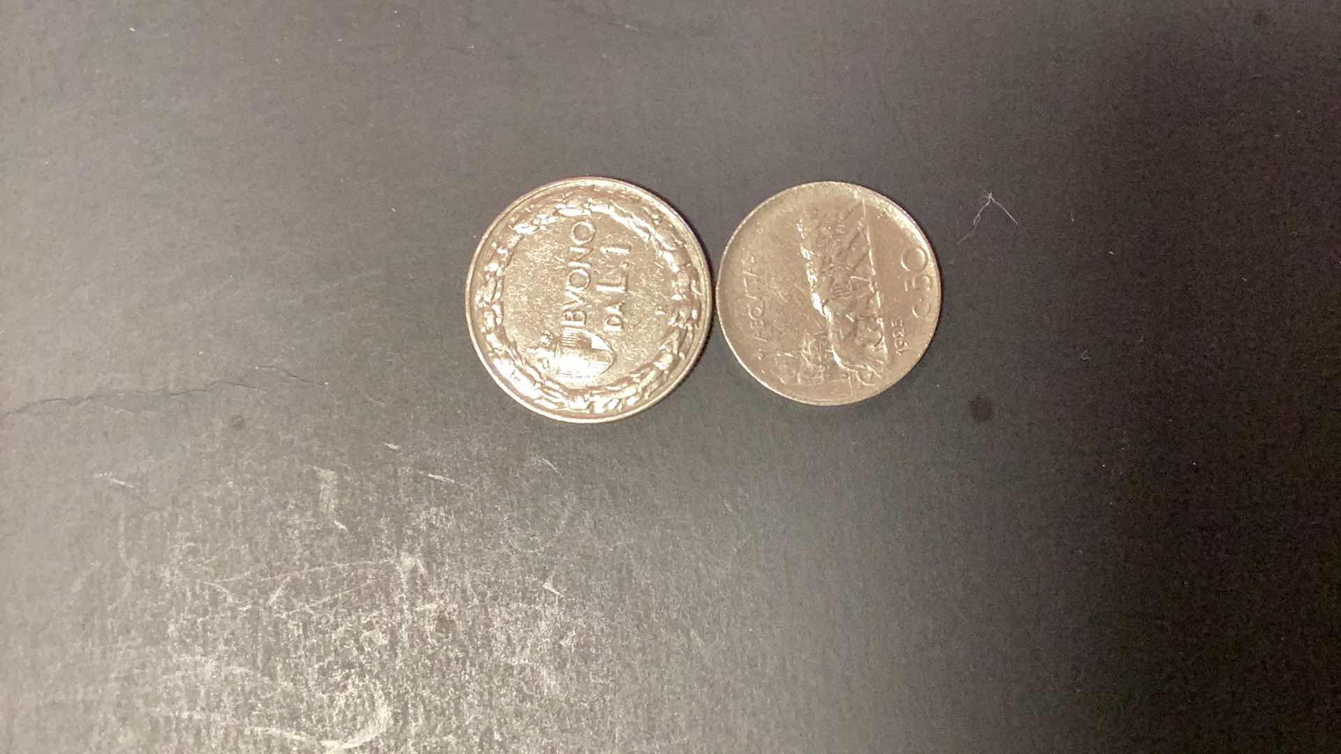 Photo 2 of 1922 ITALY BVONO DA L.1 AND 1925 ITALY 50 CENTIMES COINS