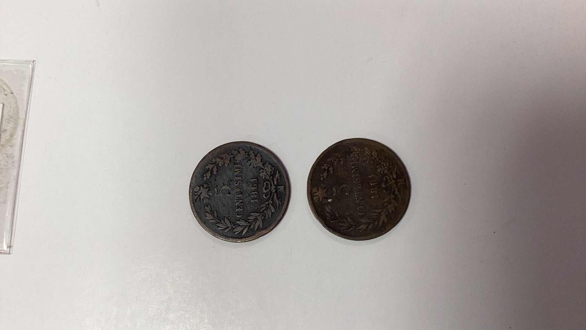 Photo 1 of 1861 ITALY TWO 5 CENTESIMI COINS