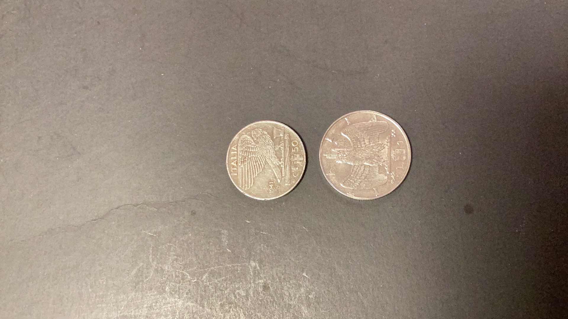 Photo 1 of 1941 ITALY 50 CENTESIMI AND 1942 ITALY 1 LIRA COINS