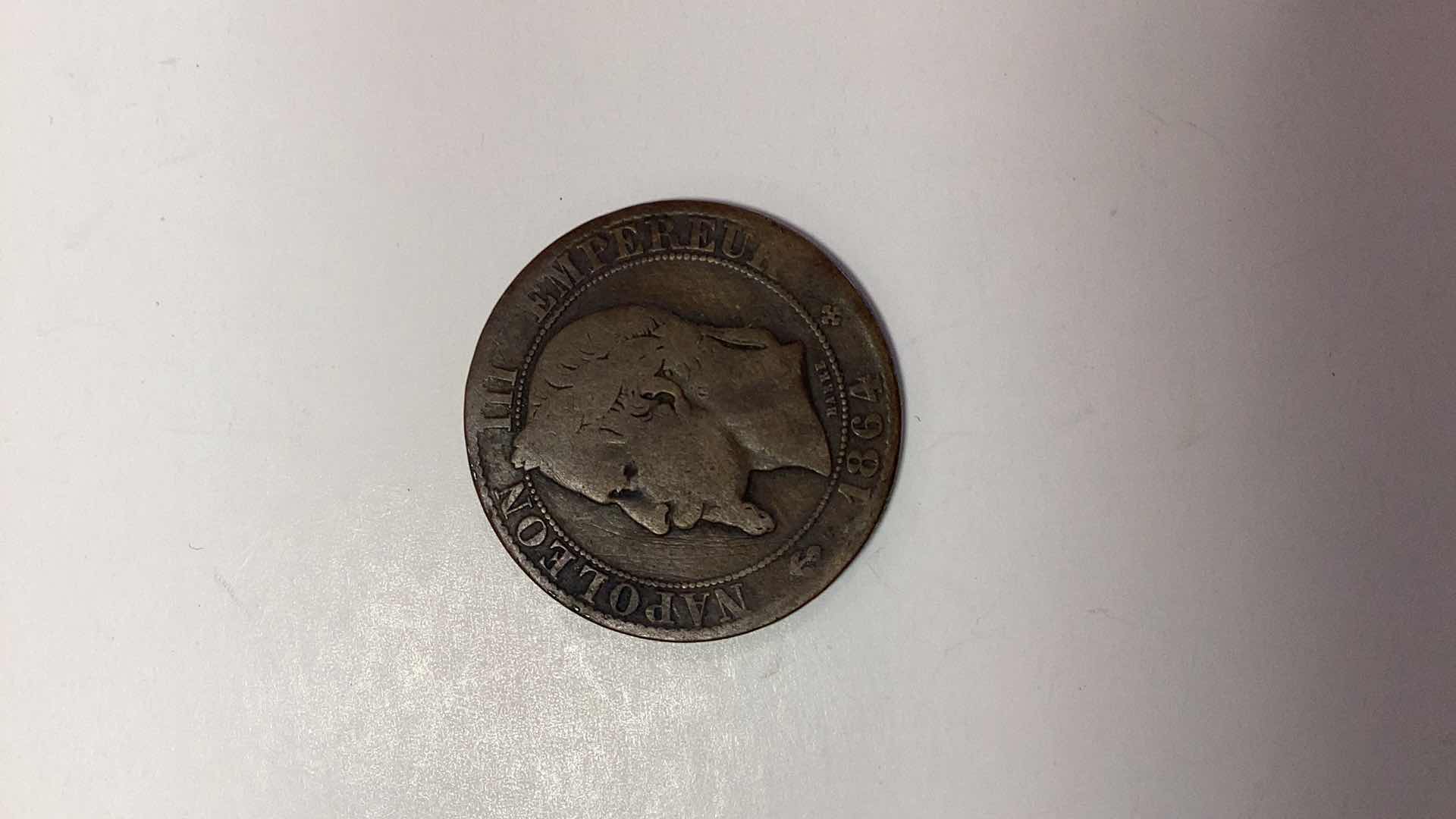 Photo 1 of 1864 FRANCE BB 5 CENTIMES COIN