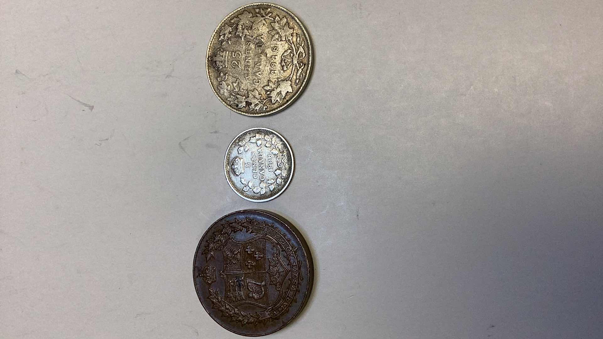 Photo 1 of CANADA 1867-1927 CONFEDERATION COMMEMORATIVE,1906 5 CENTS, 1918 5 CENTS