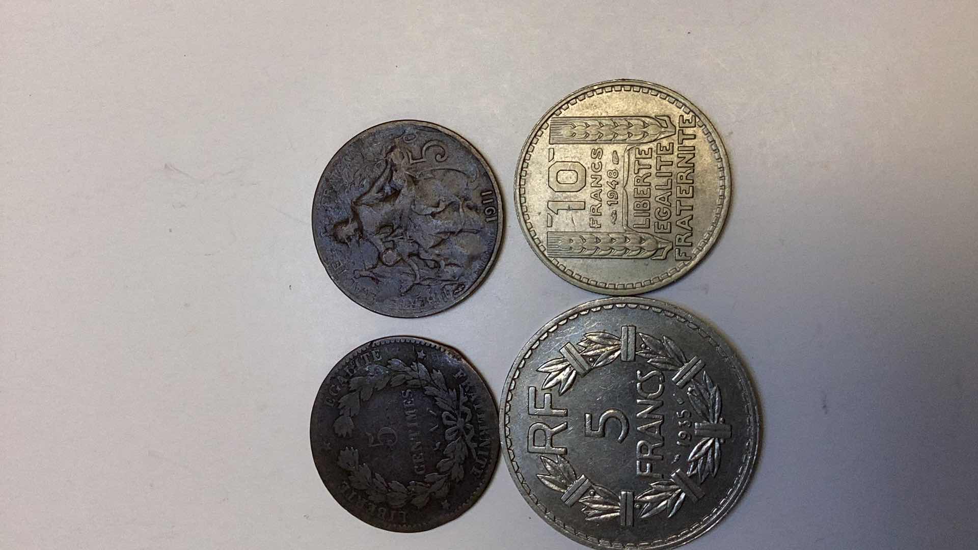 Photo 1 of FRANCE 1890 AND 1911 5 CENTIMES, 1935 5 FRANCES AND 1948 10 FRANCES