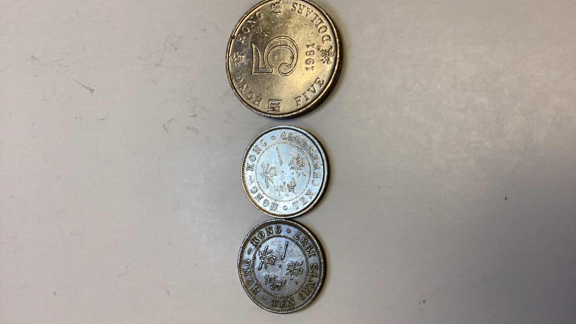 Photo 1 of HONG KONG 1937 AND 1939 10 CENTS, 1981 5 DOLLARS