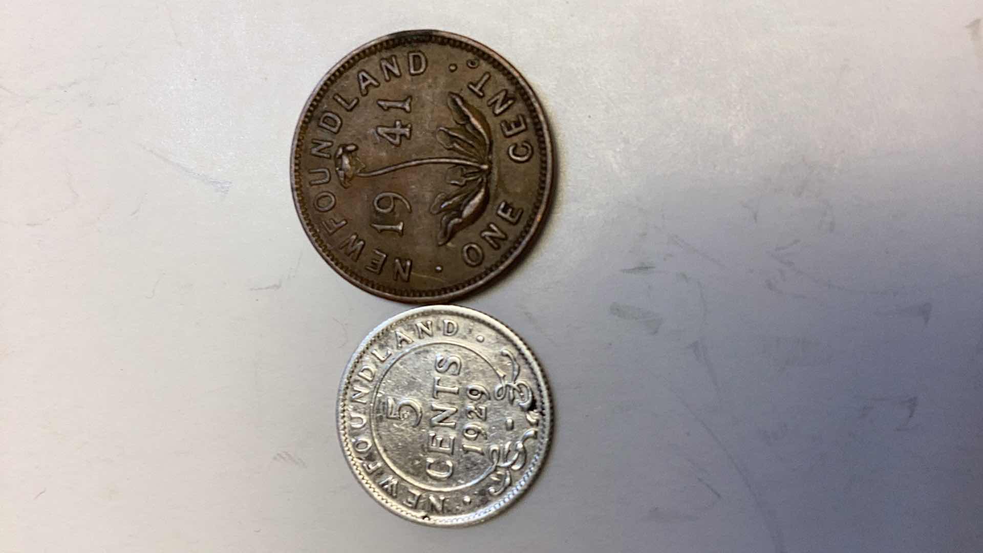 Photo 1 of NEWFOUNDLAND 1929 5 CENTS AND 1943 1 CENT