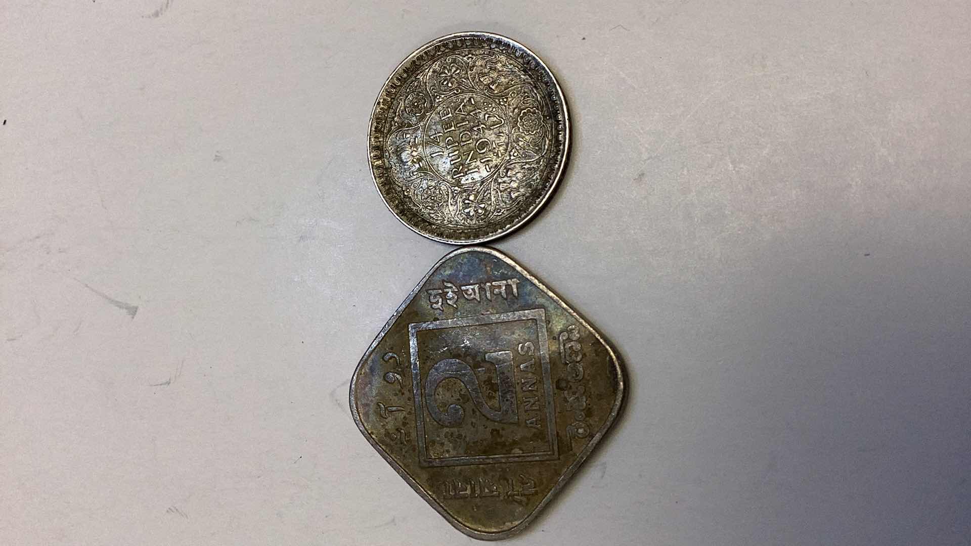 Photo 2 of INDIA 1918 2 ANNA’S AND 1944 1 RUPEE