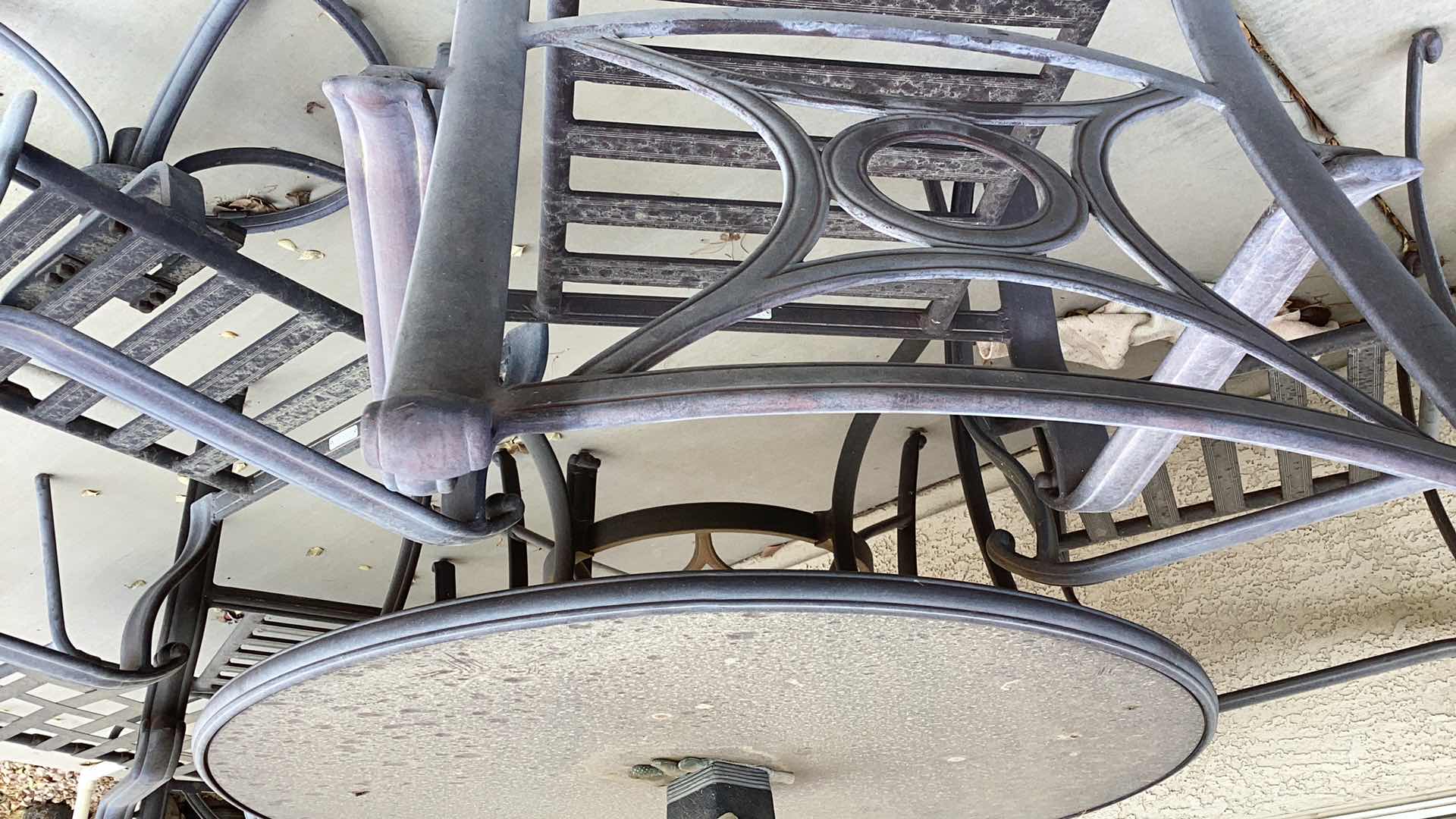 Photo 7 of 5 PIECE PATIO SET & CHAISE LOUNGE Patio table bronze metal Coleman 51” ROUND