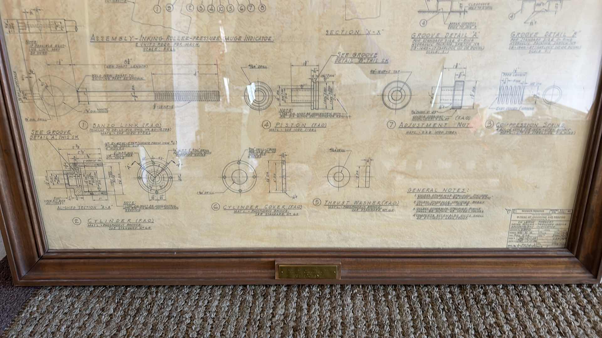 Photo 1 of ORIGINAL DRAWING/ENGRAVING BLUE PRINT WOOD FRAMED 41“ x 34“