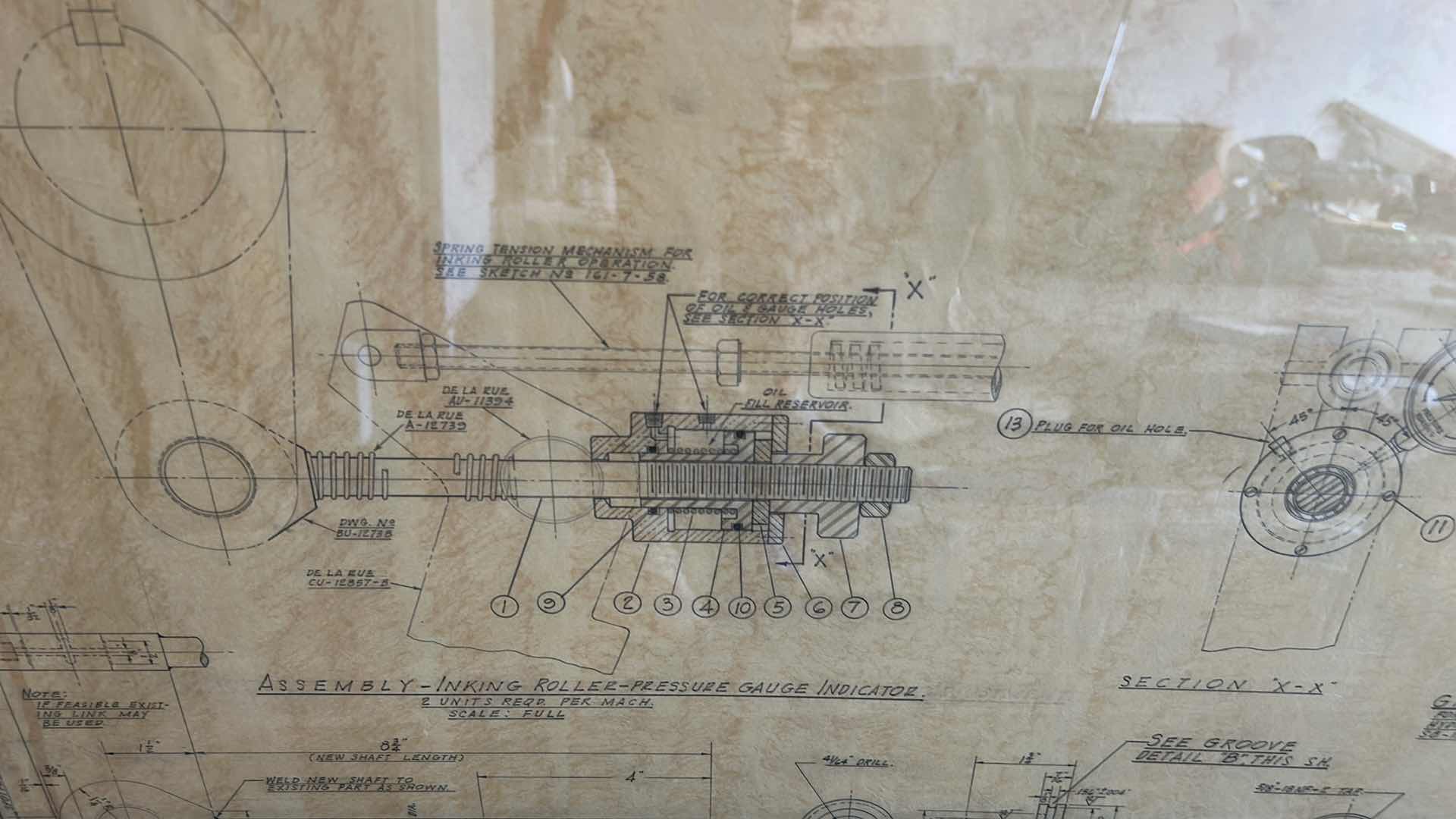 Photo 5 of ORIGINAL DRAWING/ENGRAVING BLUE PRINT WOOD FRAMED 41“ x 34“
