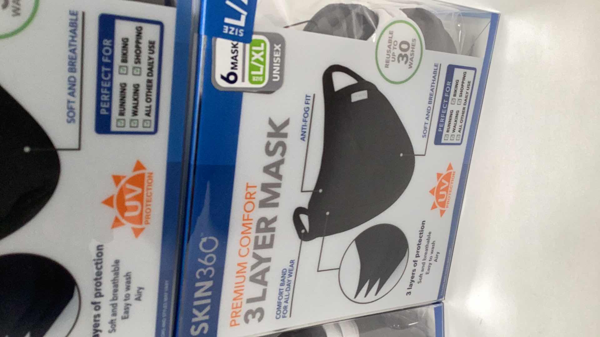 Photo 1 of 4 X SKIN360 3 LAYER WASHABLE MASK BOX OF 6 SIZE L/XL MULTICOLORED
