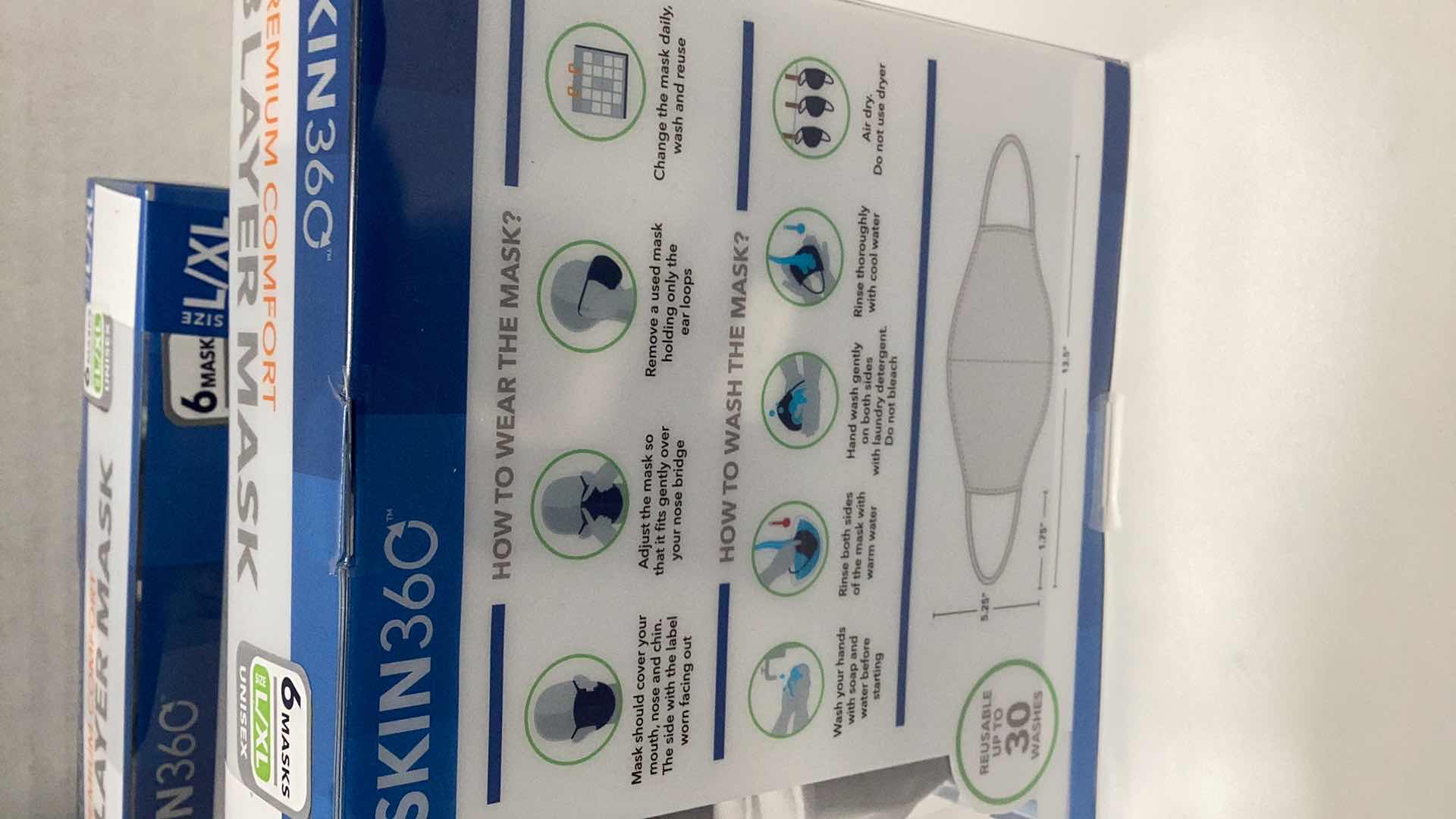 Photo 1 of 4 X SKIN360 3 LAYER WASHABLE MASK BOX OF 6 SIZE L/XL MULTICOLORED