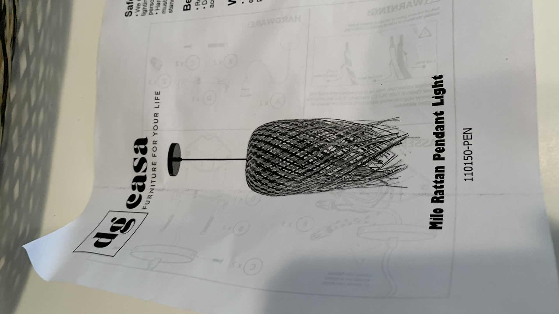 Photo 1 of DG CASA MILO RATTAN PENDANT LIGHT