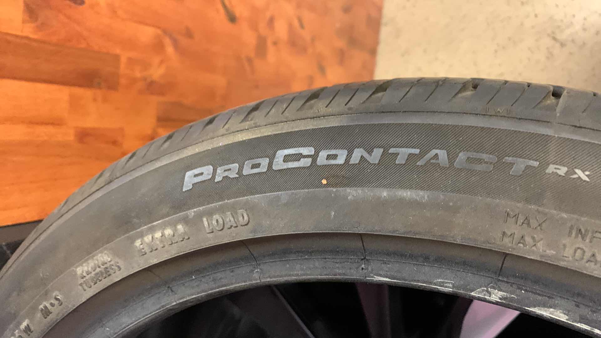 Photo 1 of 4 TELSA STOCK RIMS WITH PROCONTACT RC ROAD HUGGER GTP A5/02 TIRES AND SPARE TIRE 235/40 R 19 96V