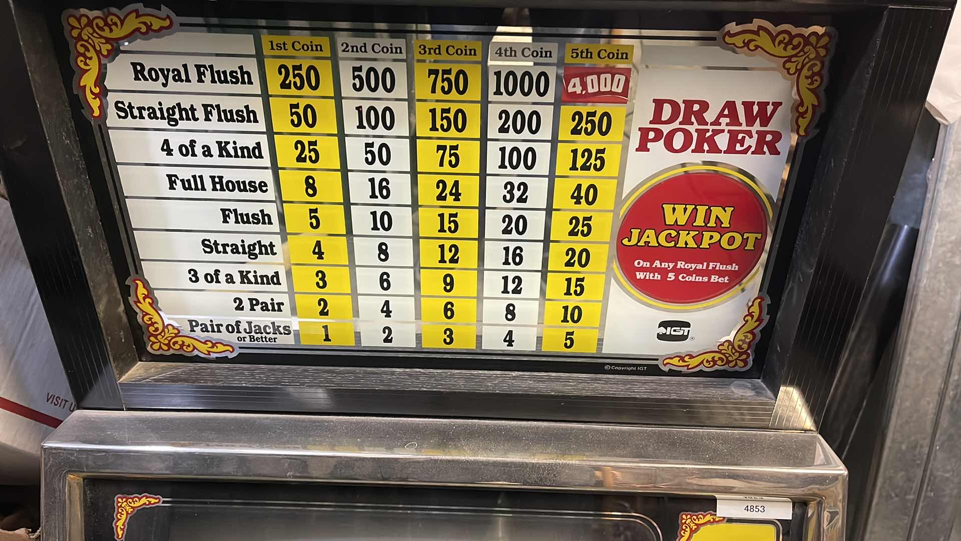 Photo 1 of VINTAGE 25 CENT DRAW POKER MACHINE.WITH KEY 