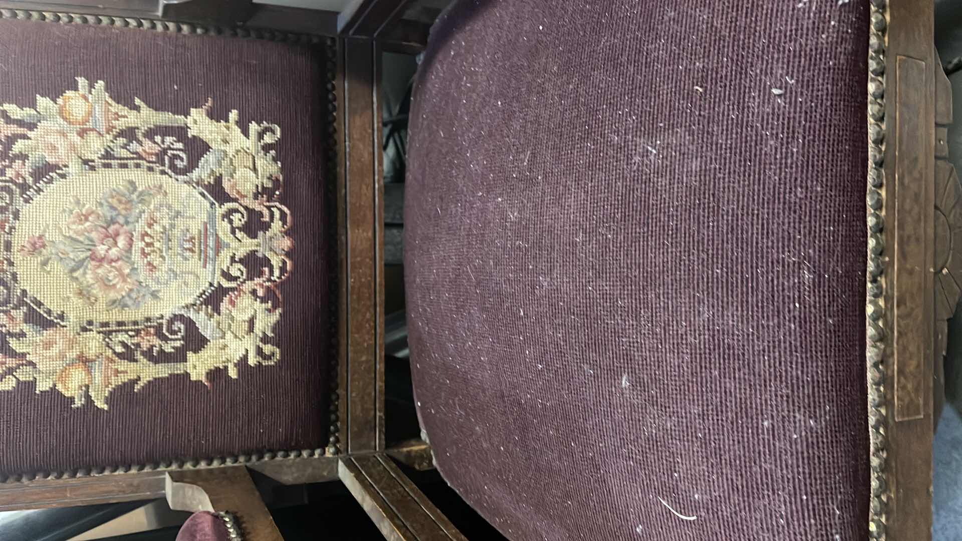 Photo 1 of RARE 19TH CENTURY VICTORIAN EASTLAKE MAHOGANY NEEDLEPOINT ARMCHAIR WITH NAIL HEADS TRIM