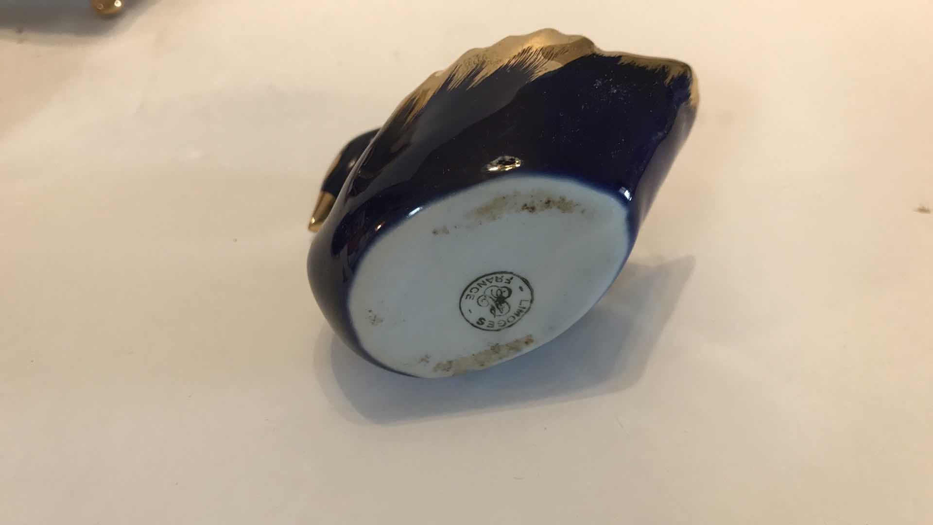 View 7 of LIMOGES LA REINE EXQUISITE MINIATURE PORCELAIN SWAN COBALT BLUE WITH 22K GOLD LEAF ORNAMENTAL BON DISHES/ SALT CELLARS