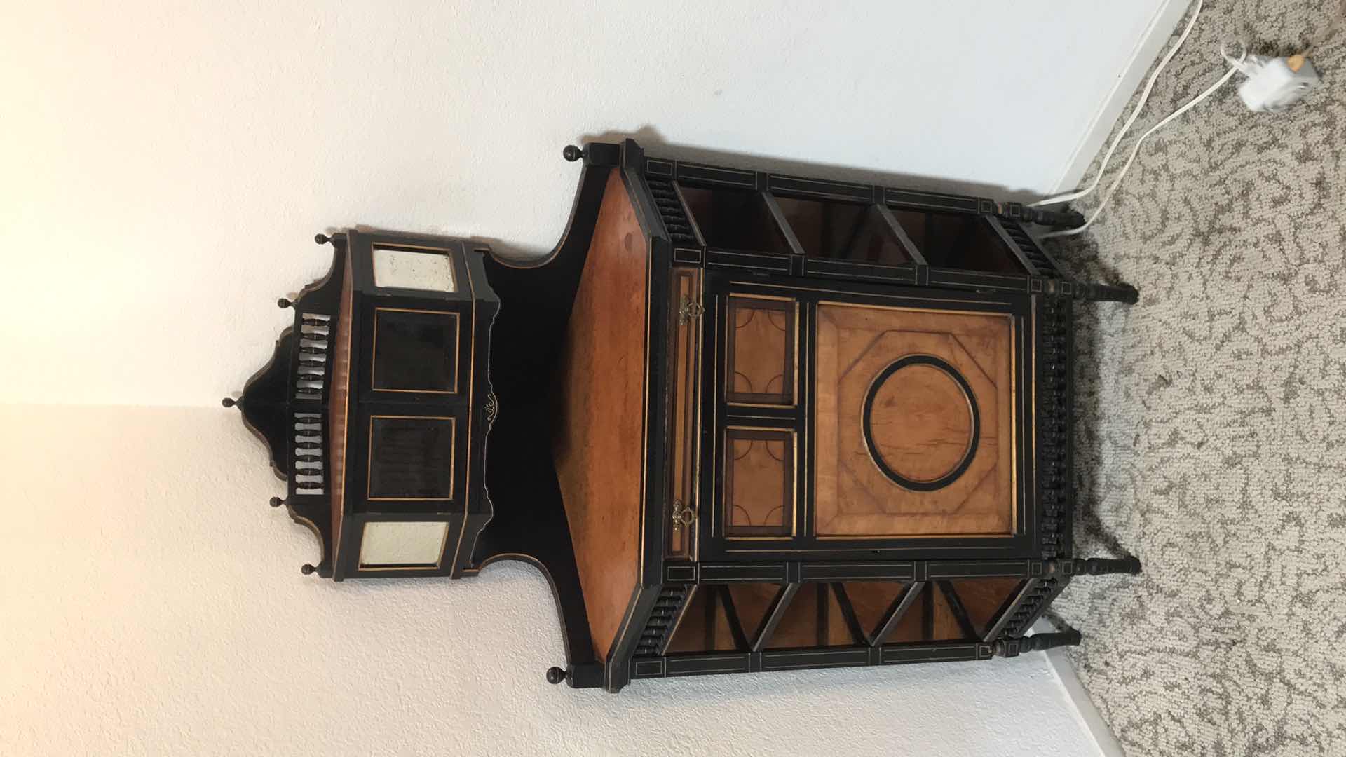 Photo 1 of ANTIQUE WOOD CORNER CURIO CABINET 34x 22x57