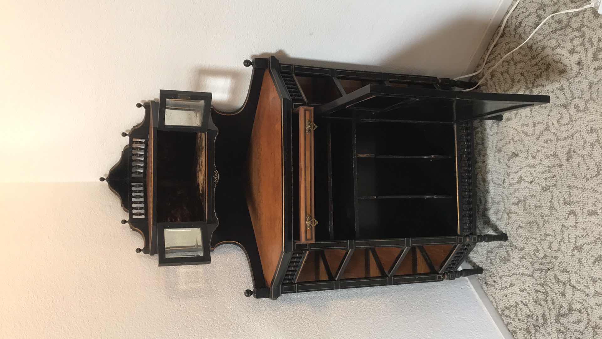 Photo 1 of ANTIQUE WOOD CORNER CURIO CABINET 34x 22x57