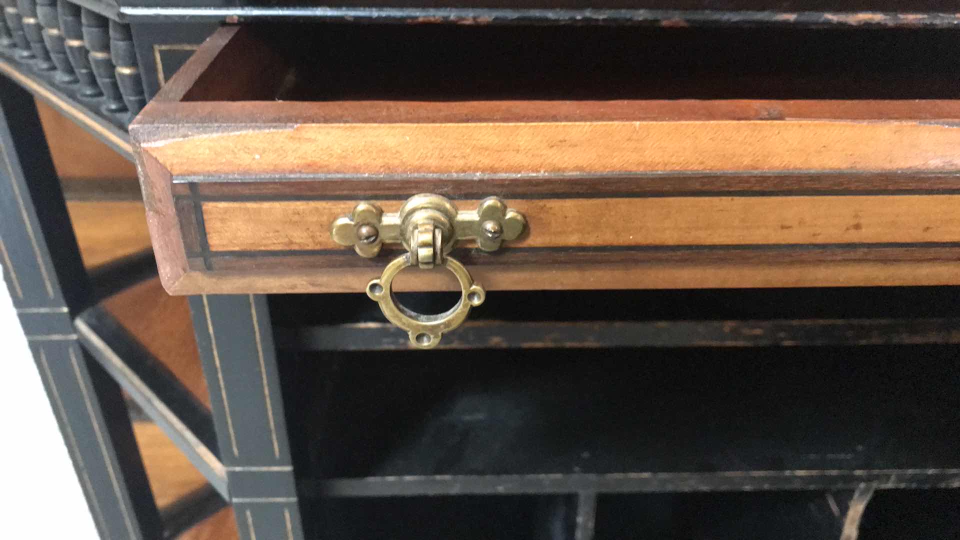 Photo 1 of ANTIQUE WOOD CORNER CURIO CABINET 34x 22x57