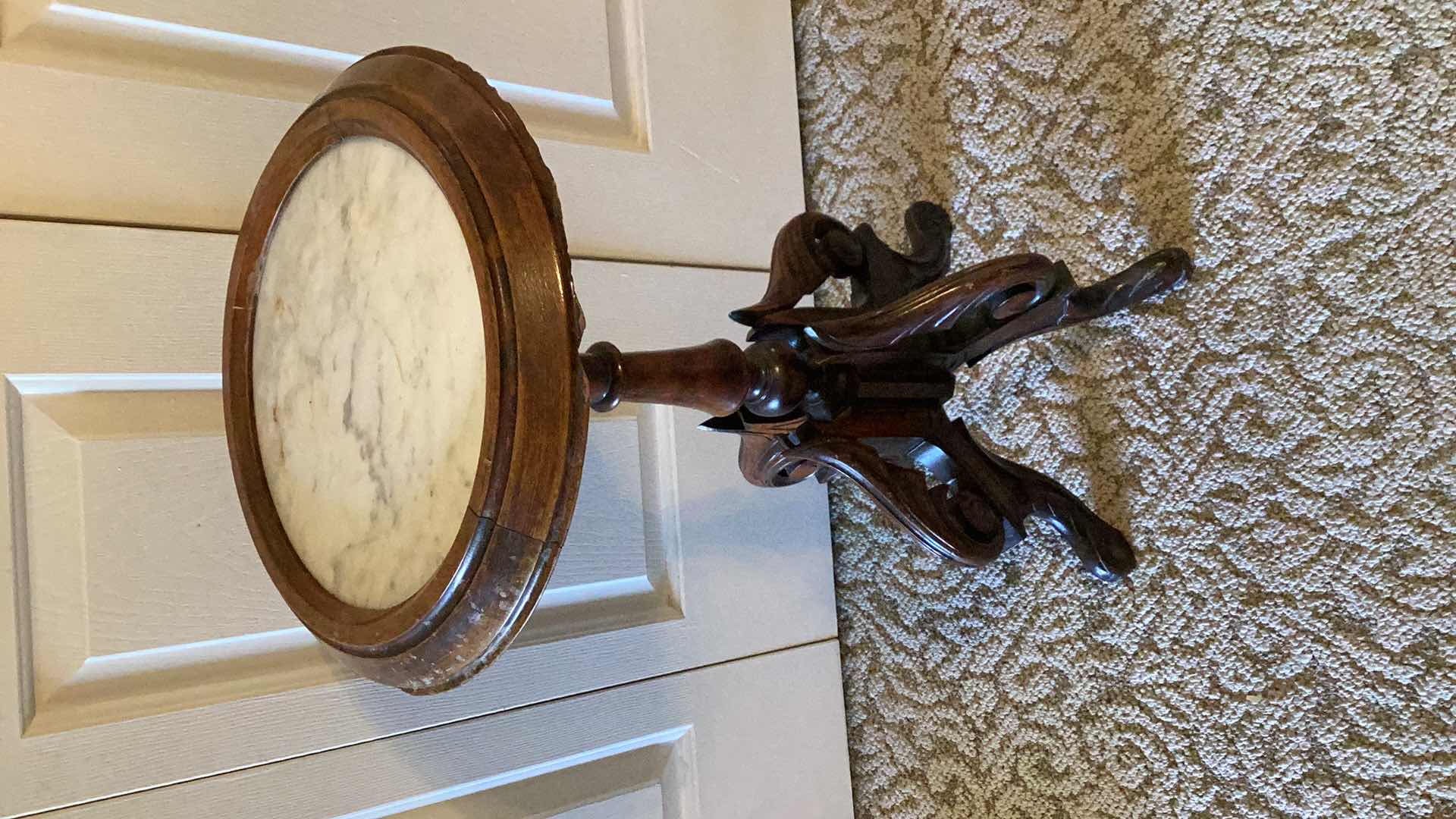 Photo 1 of ANTIQUE MARBLE TOP SIDE TABLE H 29”