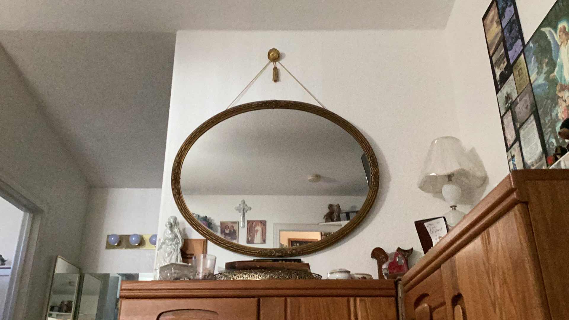 Photo 1 of ANTIQUE FRAMED OVAL MIRROR 38”x28”