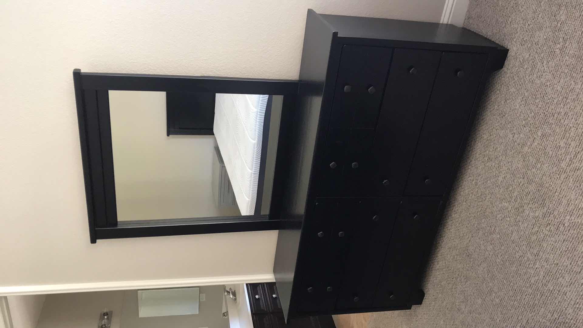 Photo 1 of RC WILLEY DIEGO BLACK 6 DRAWER CONTEMPORARY DRESSER WITH MIRROR 64”x17”x34” - MORE OF THIS COLLECTION IN AUCTION 