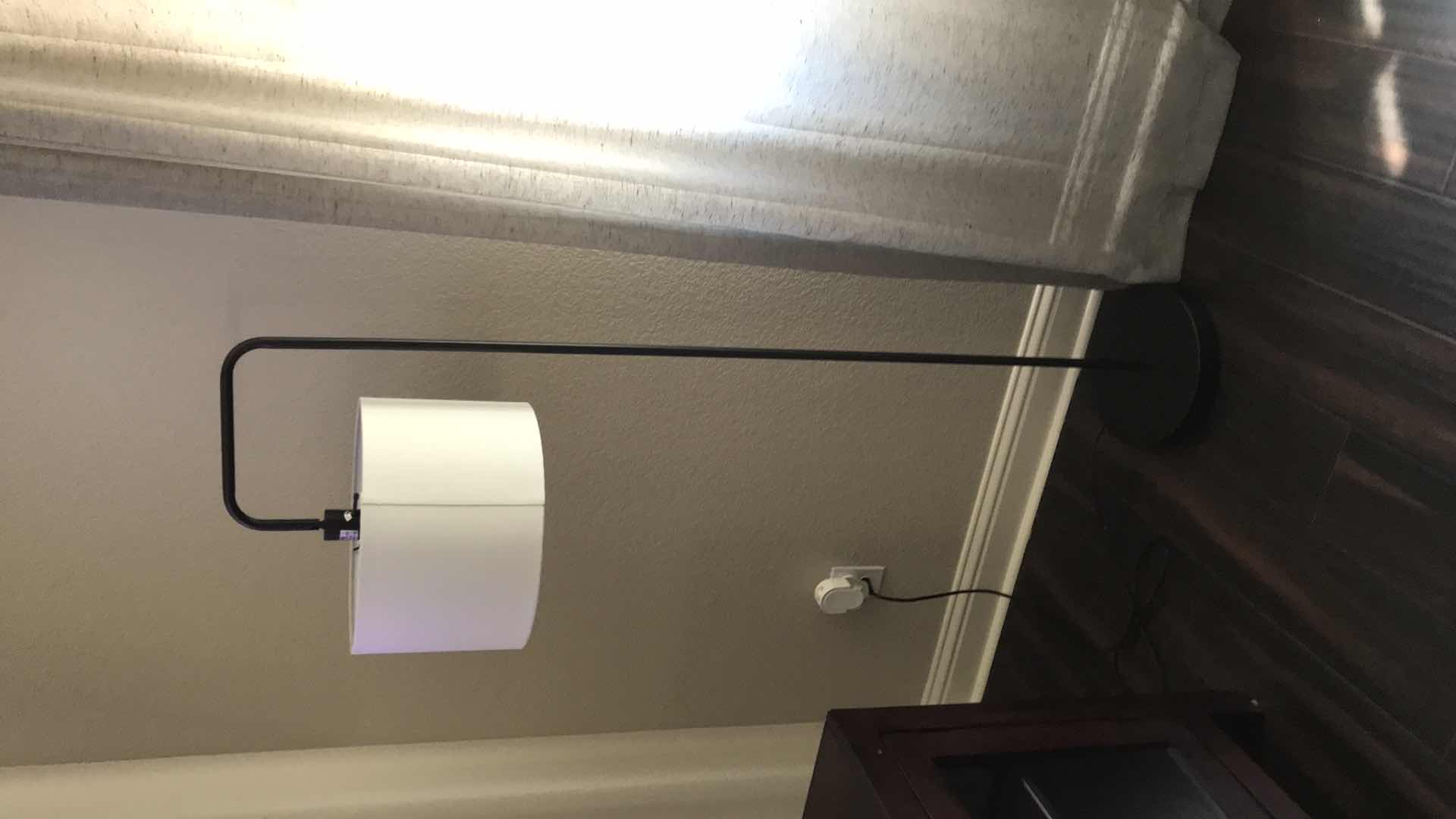 Photo 1 of GAENZA 58" FLOOR LAMP,MATTE BLACK FINISH AND A WHITE LINEN SHADE?GEOMETRIC BRIDGE ARM?MINIMALISTIC DESIGN?EASILY BE MOVED INTO ANY ROOM YOUR HEART DESIRES